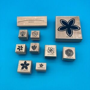 Set of 10 Y2K 2006 - 2007 Stampin' Up Wood Mounted Stamps Floral Theme